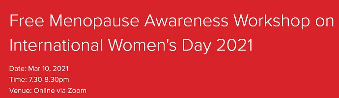 Menopause awareness workshop on International Women’s Day on Wednesday 10th March at 7.30pm